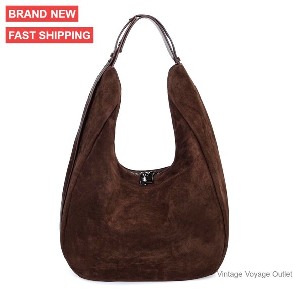 Handbags - Slouchy Faux Suede Hobo Bag Crossbody Tote Adjustable Strap Medium Size